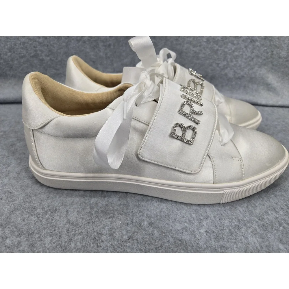 Betsey Johnson Sneaker Shoes Womens Size 9.5 Ivory Liana Satin‎ Jeweled Bridal
